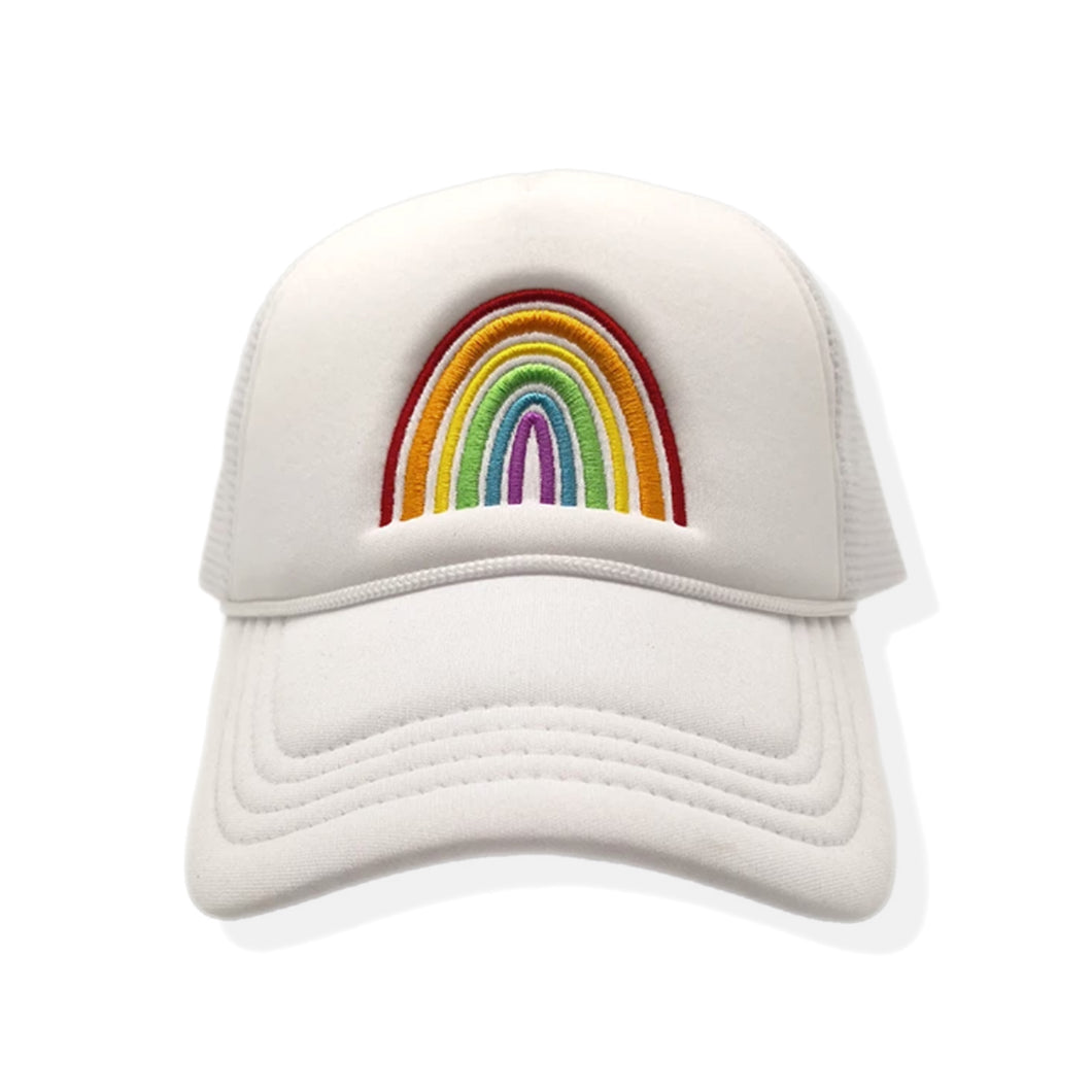 WHITE RAINBOW TRUCKER HAT